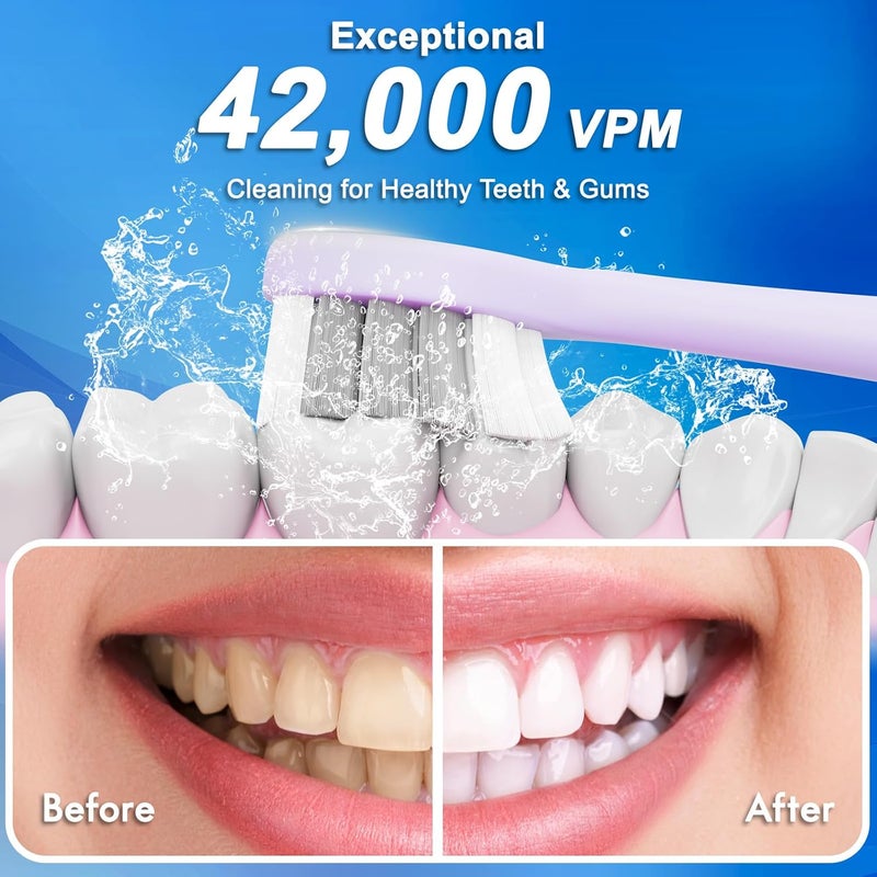Kuicur Sonic Electric Toothbrush for Adults & Kids, Rechargeable Electric Toothbrush with 10 Brush Heads & Travel Case, Teeth Whitening, Holder, Charge for 120 Days - Purple - Image 4
